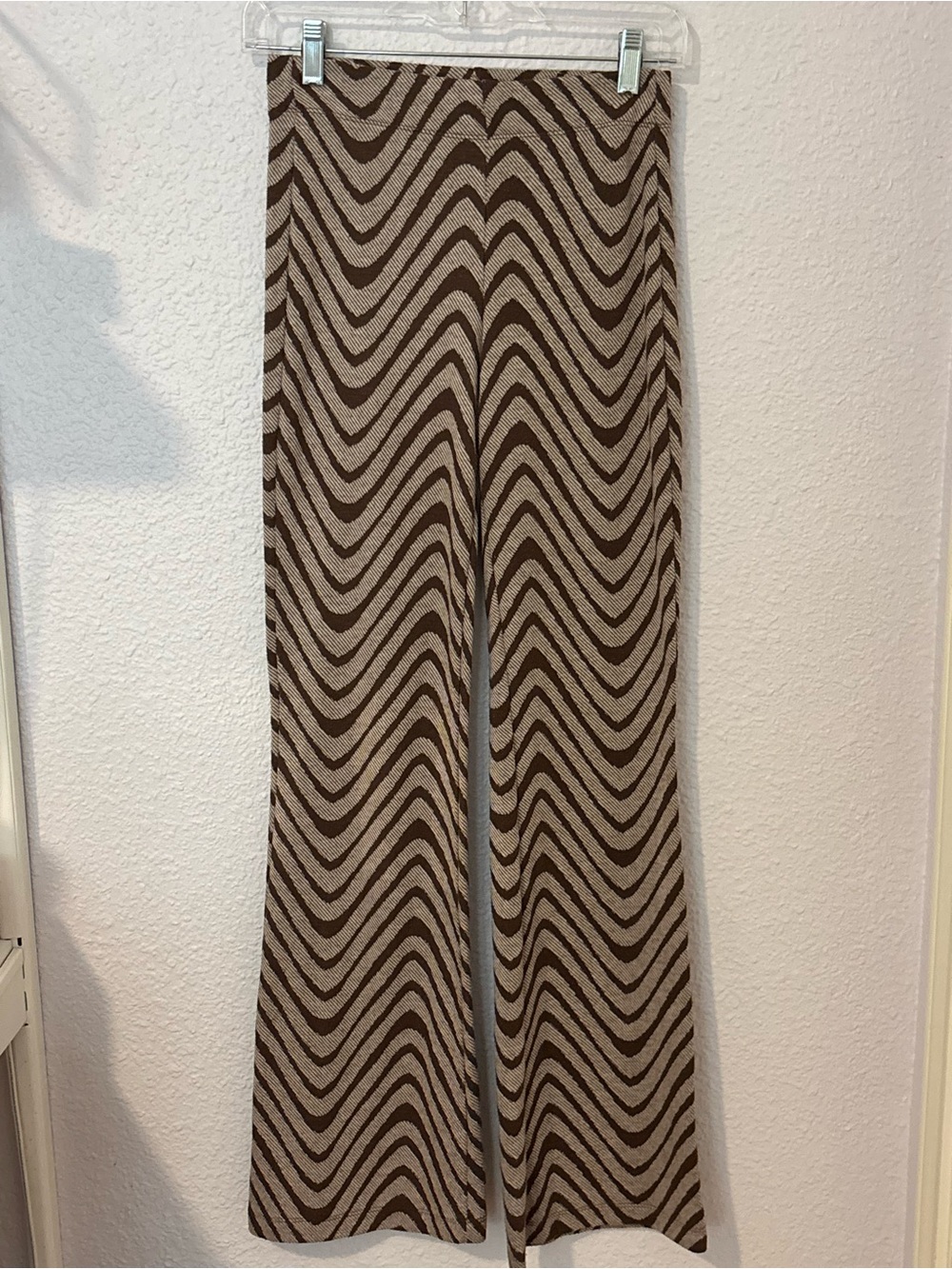 Urban Outfitters Brown & Beige Wave-Pattern Flared Knit Pants